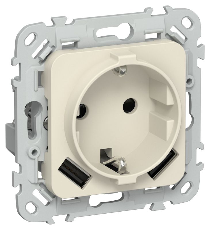 розетка 1-м сп flite рсюша11-1-флсл 16а с usb a+a 3.1а с заземл. с защ. шторками безвинтовое крепление механизм сливочный iek fi-r14-16-1-u21-d31-k86 от BTSprom.by
