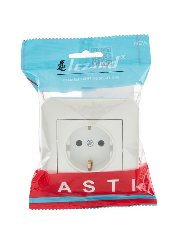  Розетка 1-м СП ASTI 16А IP20 с заземл. защ. шторки термопласт в сборе жемчуж./бел. перламутр. LEZARD 7081-3030-124B фото в каталоге от BTSprom.by