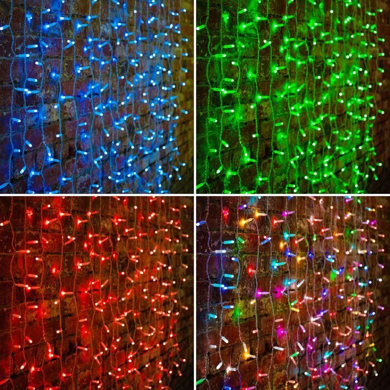 гирлянда светодиодная "светодиодный дождь" 2х1.5м 300led мультиколор rgb 30вт 230в ip65 провод прозр. (свечение с динамикой при приобретении контроллера) neon-night 245-309 от BTSprom.by