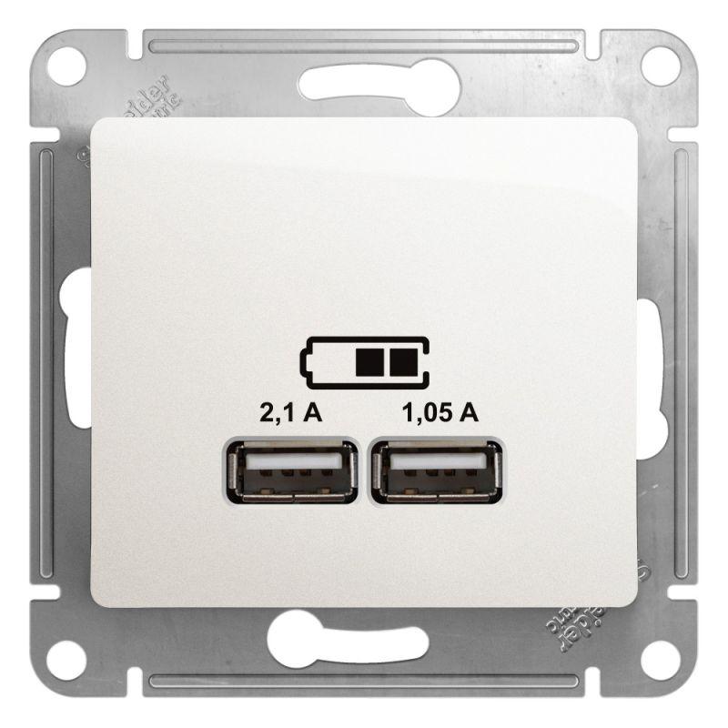 розетка usb 2-м сп glossa тип a+a 5в/2100ма 2х5в/1050ма механизм перламутр. se gsl000633 от BTSprom.by