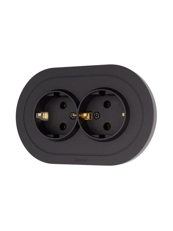  Розетка 2-м СП OSEN с заземл. ПБТ круглая механизм черн. бархат LEZARD 744-4200-127B фото в каталоге от BTSprom.by