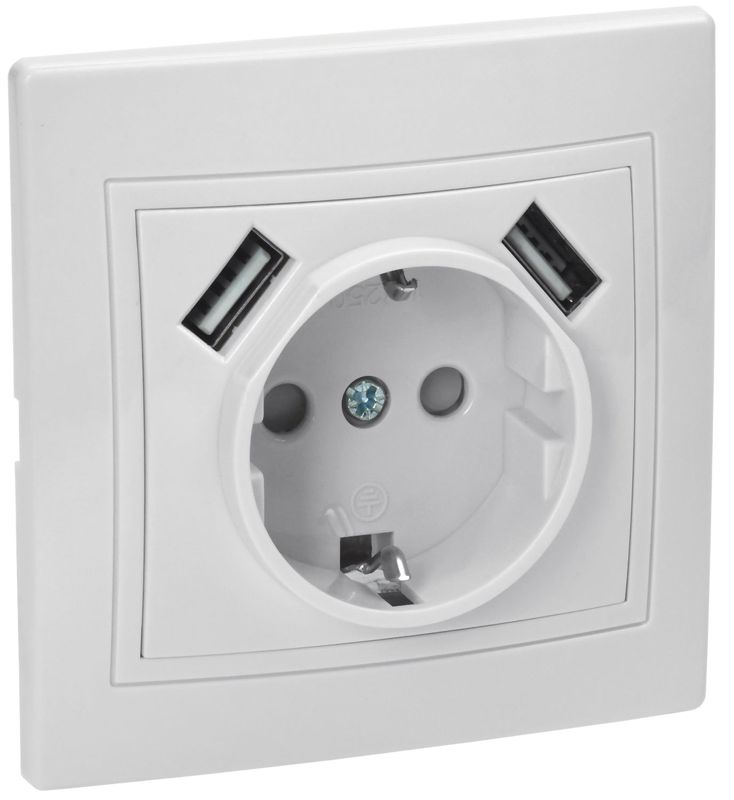 розетка 1-м сп кварта рюш10-1-кб 16а usbх2 2.1а с заземл. бел. generica kv-r14-16-u2-k01 от BTSprom.by