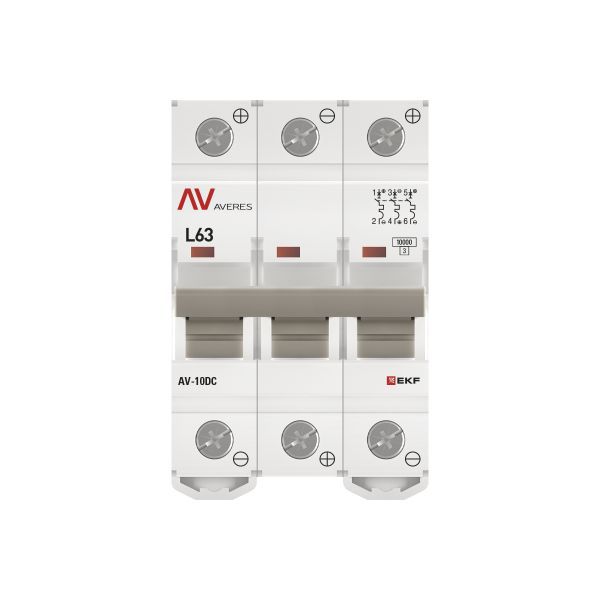  Выключатель автоматический модульный 3п L 63А 10кА AV-10 DC AVERES EKF mcb10-DC-3-63L-av фото в каталоге от BTSprom.by