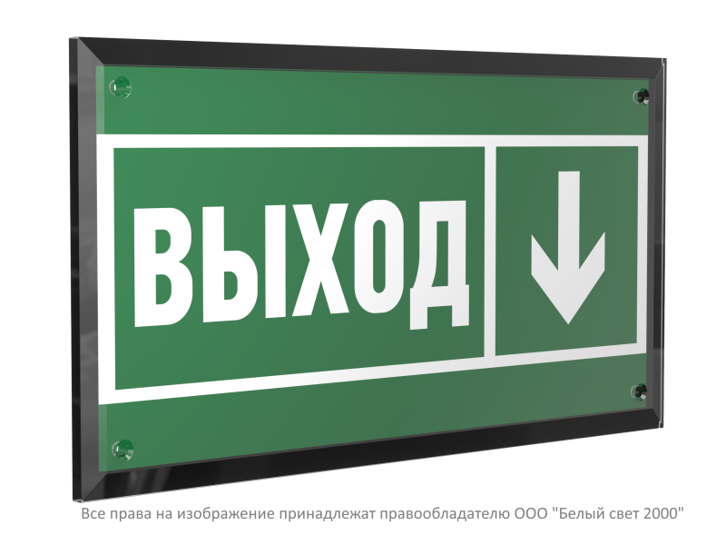 знак безопасности pt-32178-black.e29 "направление к эвакуационному выходу вниз " белый свет a32714 от BTSprom.by