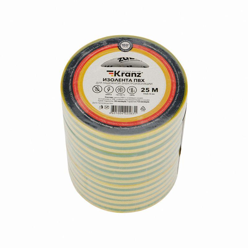 Изолента ПВХ 0.13х19мм 25м желт./зел. (уп.5шт) Kranz KR-09-2207 фото в каталоге от BTSprom.by