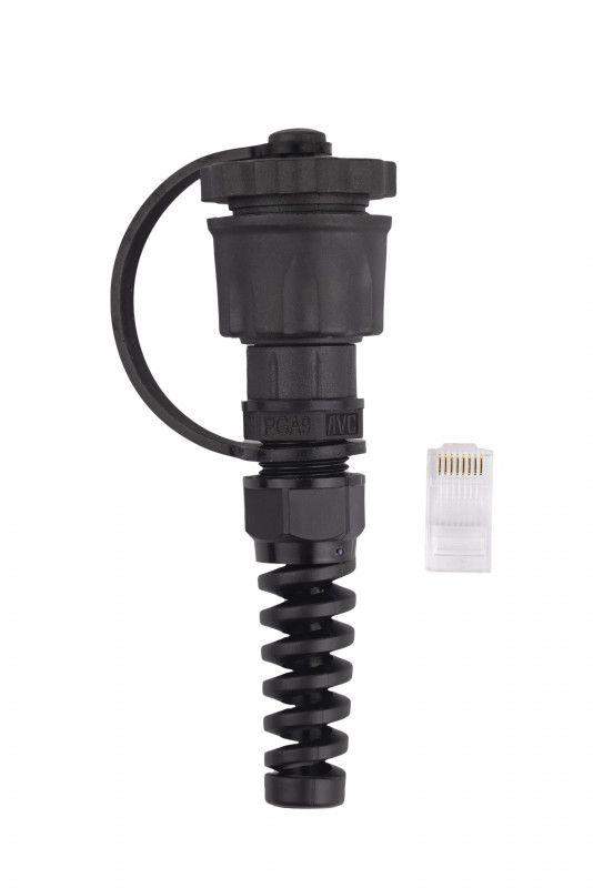 разъем промышленный rj45 (8p8c) под витую пару ip67 кат.5e plug-ie-8p8c-p-c5 с защ. крышкой hyperline 45903 от BTSprom.by