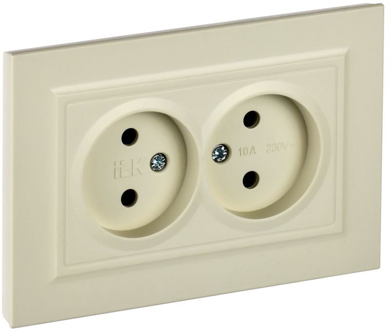 розетка 2-м сп brite рс12-2-бркр 10а в сборе без заземл. без защ. шторок беж. iek br-r20-10-k10-f от BTSprom.by
