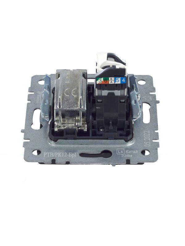  Розетка компьютерная + телевизионная 2-м BRITE РТВ/РК12-БрГ RJ45 кат.5E + TV механизм графит IEK BR-AK20-1-K53 фото в каталоге от BTSprom.by