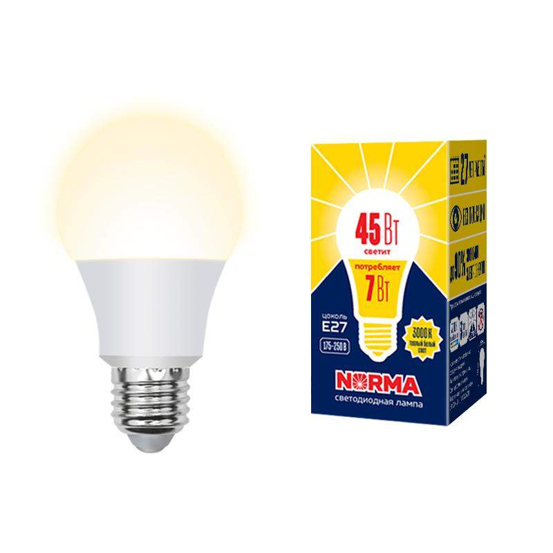 лампа светодиодная led-a60-7w/3000k/e27/fr/nr norma 7вт матовая 3000к тепл. бел. e27 (упак. картон) volpe ul-00005619 от BTSprom.by