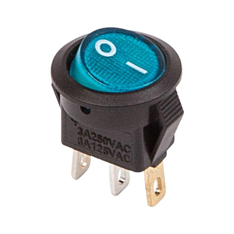 выключатель клавишный круглый 250в 3а (3с) on-off син. с подсветкой micro (rwb-106 sc-214) rexant 36-2531 от BTSprom.by