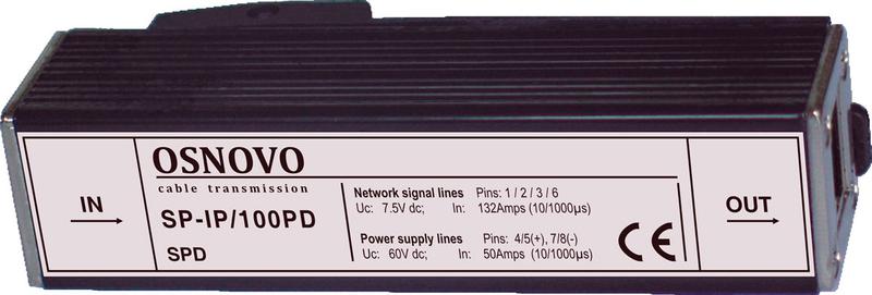 устройство грозозащиты sp-ip/100pd для локал. вычислит. сети (скорость до 100мбит/с) с защит. линий poe osnovo 11336 от BTSprom.by