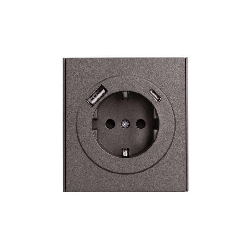 розетка 1-м сп strong miele 16а с заземл. защ. шторки с usb a+c быстрой зарядки 5в/3а графит kranz kr-78-0704-6 от BTSprom.by