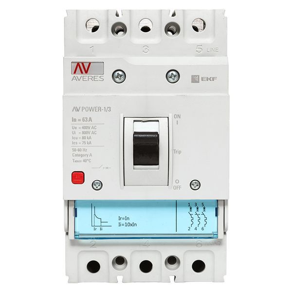  Выключатель автоматический 63А 80кА AV POWER-1/3 TR AVERES EKF mccb-13-63H-TR-av фото в каталоге от BTSprom.by