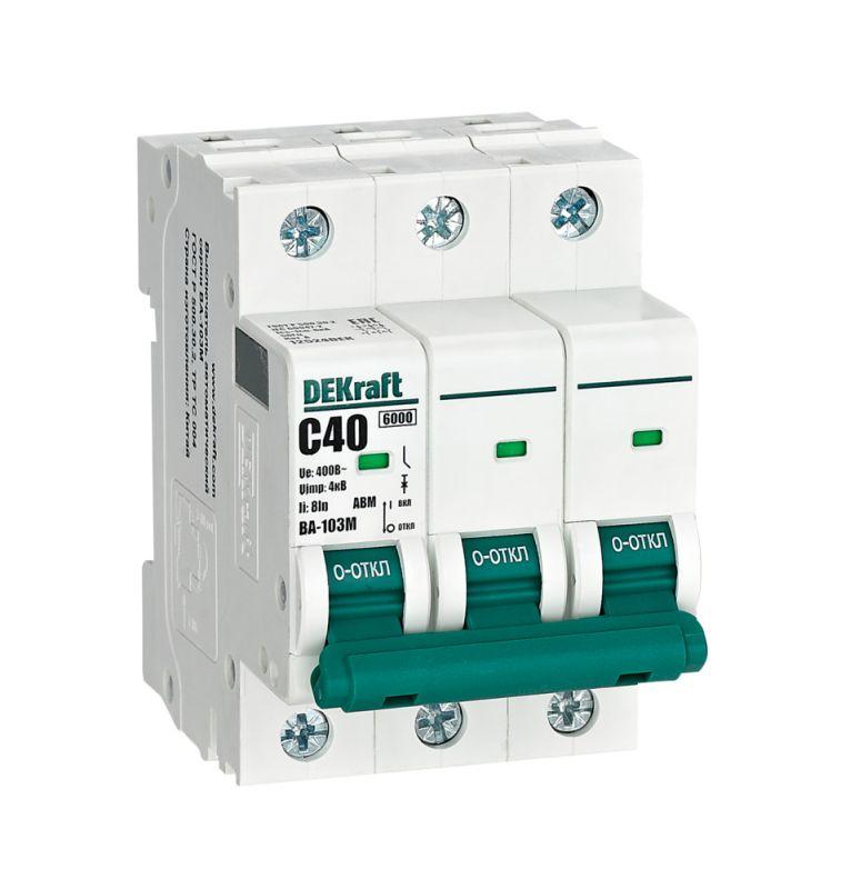 выключатель автоматический модульный 3п c 40а 6ка ва-103m без теплозащиты dekraft 12524dek от BTSprom.by
