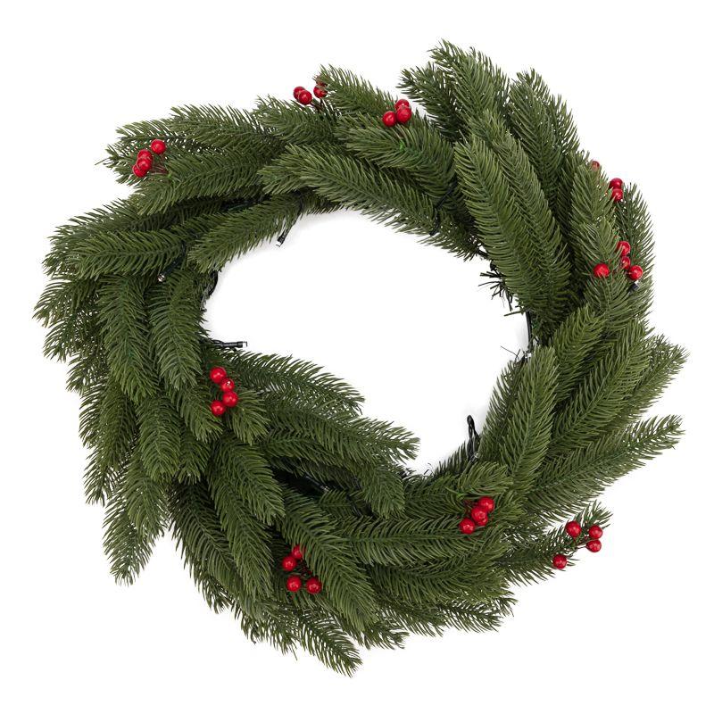  Венок еловый с ягодами и гирляндой d45см 20LED тепл. бел. 0.1Вт IP20 литой элементы питания 2хAA Neon-Night 307-150 фото в каталоге от BTSprom.by