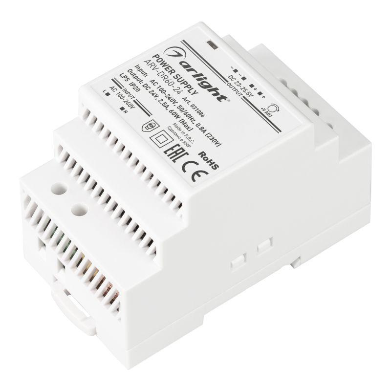 блок питания arv-dr60-24 24в 2.5а 60вт ip20 din-рейка arlight 031086 от BTSprom.by