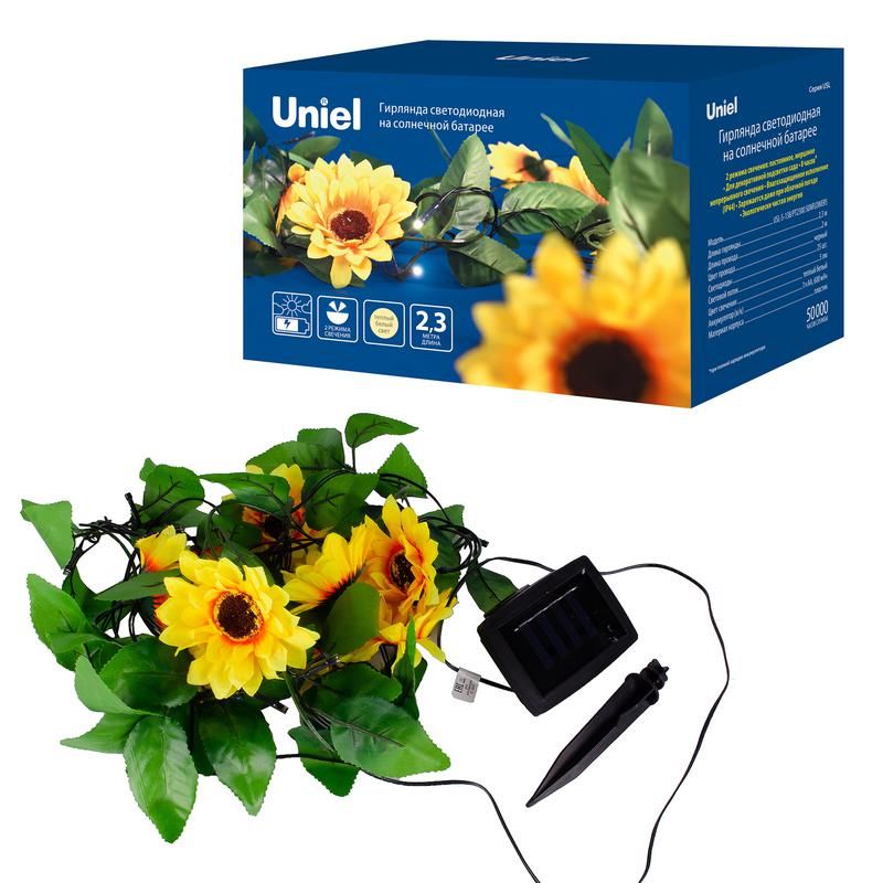 гирлянда светодиодная садовая "подсолнухи" usl-s-138/pt2300 sunflowers 24led тепл. бел. ip44 на солнечн. батарее аккум. ni-mh 1хaa (в компл.) uniel ul-00009377 от BTSprom.by