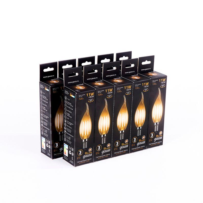 Лампа светодиодная филаментная Black Filament 11Вт свеча на ветру 2700К тепл. бел. E14 810лм GAUSS 104801111 фото в каталоге от BTSprom.by