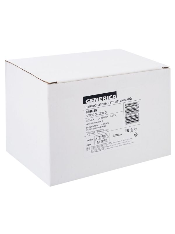  Выключатель автоматический 3п 250А 25кА ВА66-35 GENERICA SAV30-3-0250-G фото в каталоге от BTSprom.by