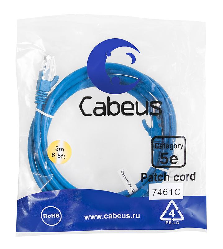 патч-корд u/utp кат.5e pc-utp-rj45-cat.5e-2m-bl 2xrj45/8p8c неэкранир. pvc 2м син. cabeus 7461c от BTSprom.by