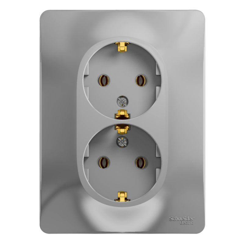 розетка 2-м сп glossa 16а ip20 с заземл. в сборе алюм. se gsl000324 от BTSprom.by