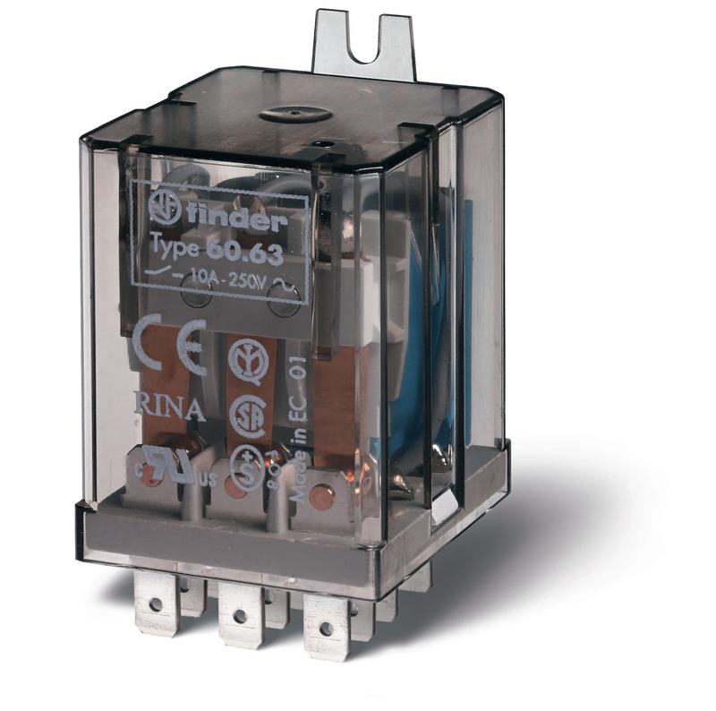 реле универсальное электромеханич. монтаж в наконечники faston 187 (4.8х0.8мм) 3co 10а agni 36в dc rti боковой монтаж. фланец опции: нет finder 606390360000 от BTSprom.by