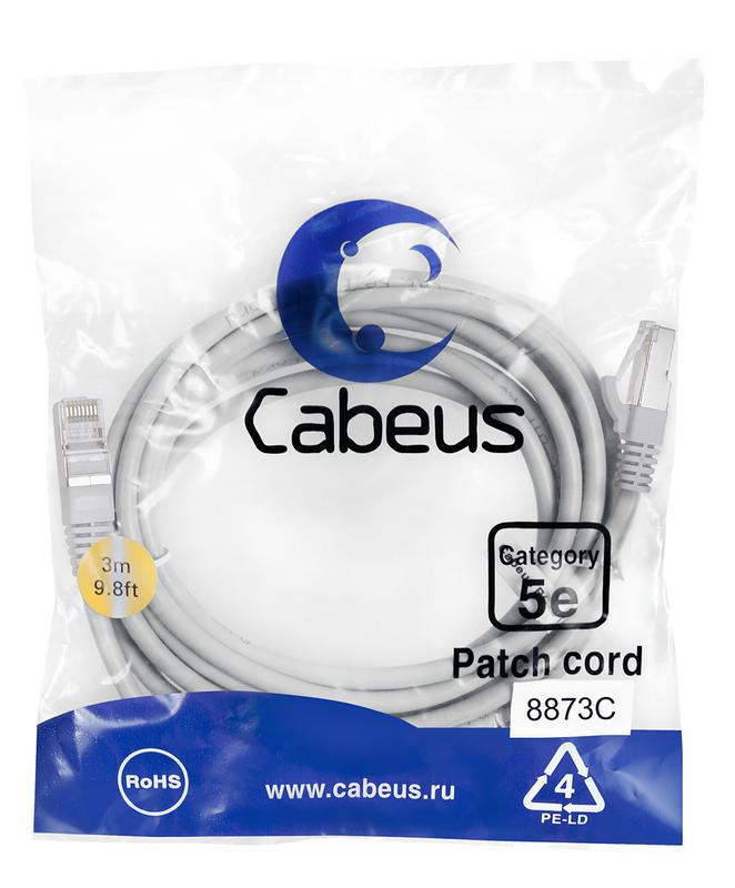 патч-корд f/utp кат.5e pc-ftp-rj45-cat.5e-3m-lszh 2xrj45/8p8c экранир. lszh 3м сер. cabeus 8873c от BTSprom.by