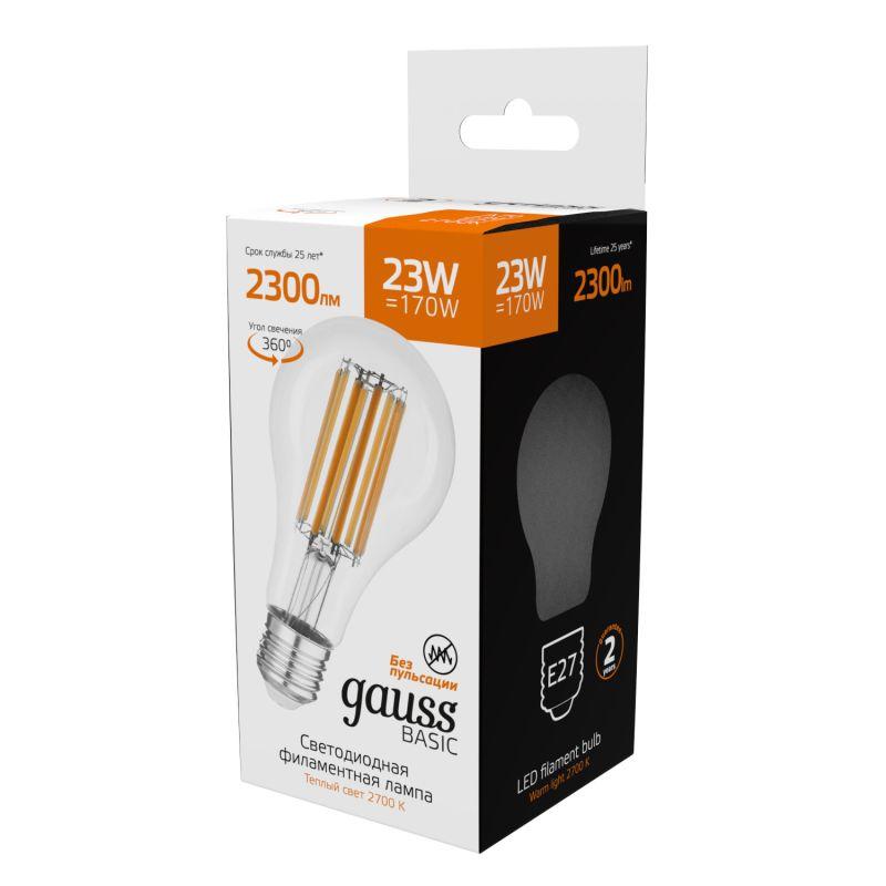 Лампа светодиодная филаментная Basic Filament А70 23Вт 2700К Е27 2300лм GAUSS 40712132 фото в каталоге от BTSprom.by