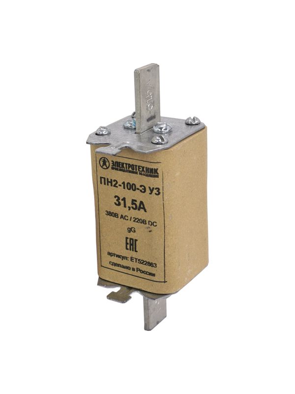 вставка плавкая пн2-100-э у3 на 31.5а стальные ножи электротехник et522863 от BTSprom.by