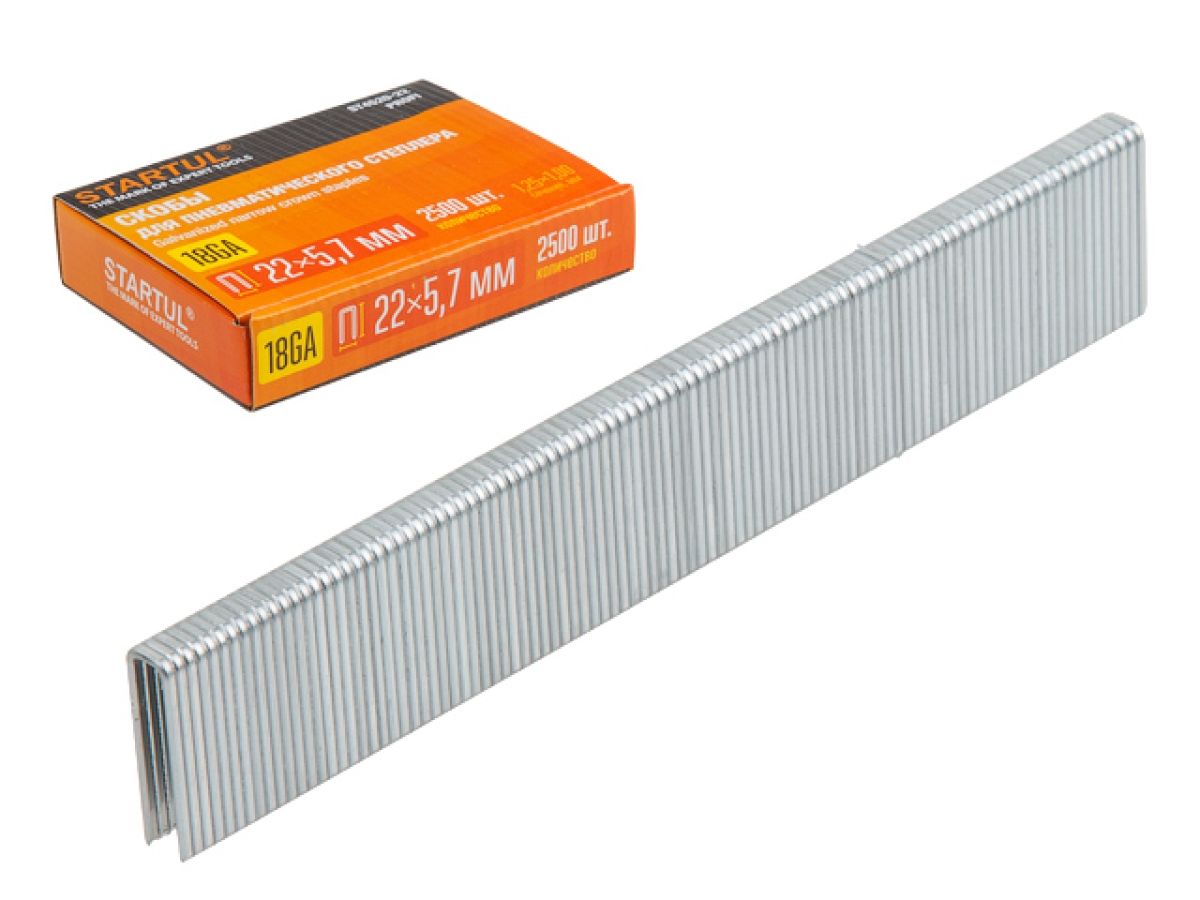 скобы тип 18ga 19мм (2500шт) startul profi (st4520-19) (для пневмостеплера, сечение 1,25х1,00мм, ширина скобы 5,7мм) st4520-19 от BTSprom.by
