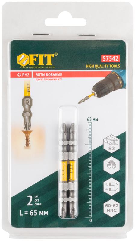  Набор бит кованые сталь S2 двусторонние 65мм PH2/РН2 профи блистер (уп.2шт) FIT 57542 фото в каталоге от BTSprom.by