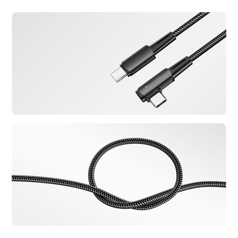  Кабель Type-C-Type-C 5А 100Вт 1м черн. нейлон. оплетка с угловым штекером и световой индикацией Rexant 18-7070 фото в каталоге от BTSprom.by