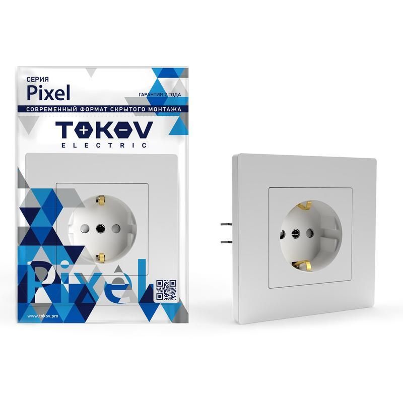 розетка 1-м сп pixel 16а ip20 с заземл. защ. шторки в сборе бел. tokov electric tke-px-r1fzsf-c01 от BTSprom.by
