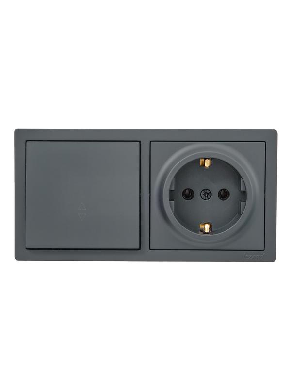 блок оп leto (1-кл. выключатель проходной + 1-м розетка с заземл.) горизонт. графит lezard 752-3400-170bvp от BTSprom.by