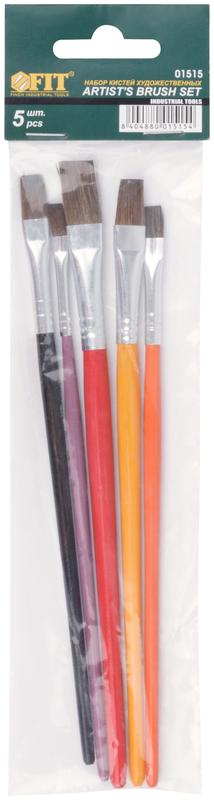  Кисть художественная натуральная щетина деревянная ручка плоские набор 5шт FIT 01515 фото в каталоге от BTSprom.by