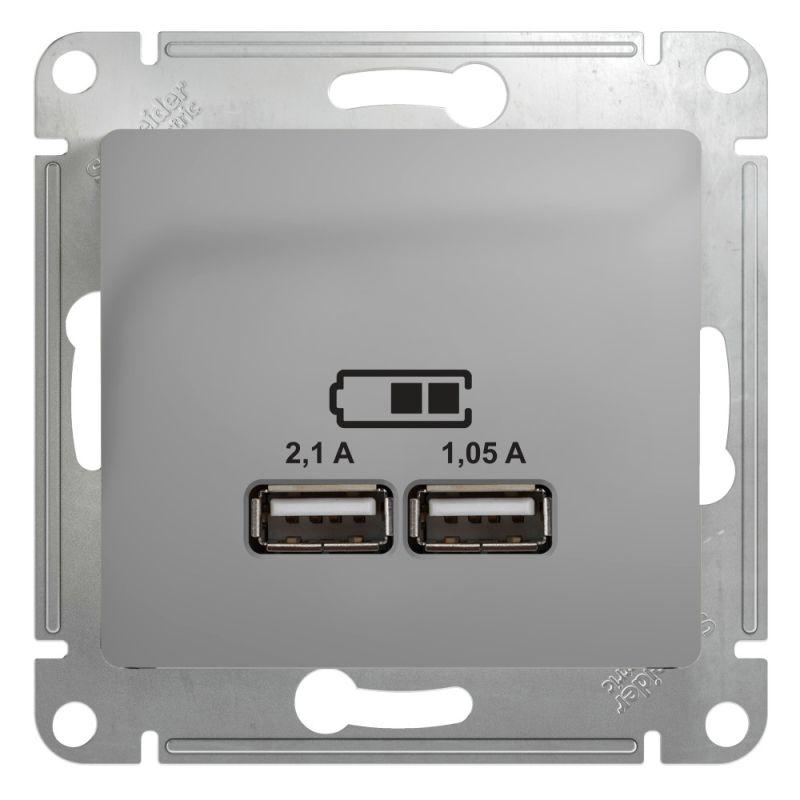 розетка usb 2-м сп glossa тип a+a 5в/2100ма 2х5в/1050ма механизм алюм. se gsl000333 от BTSprom.by