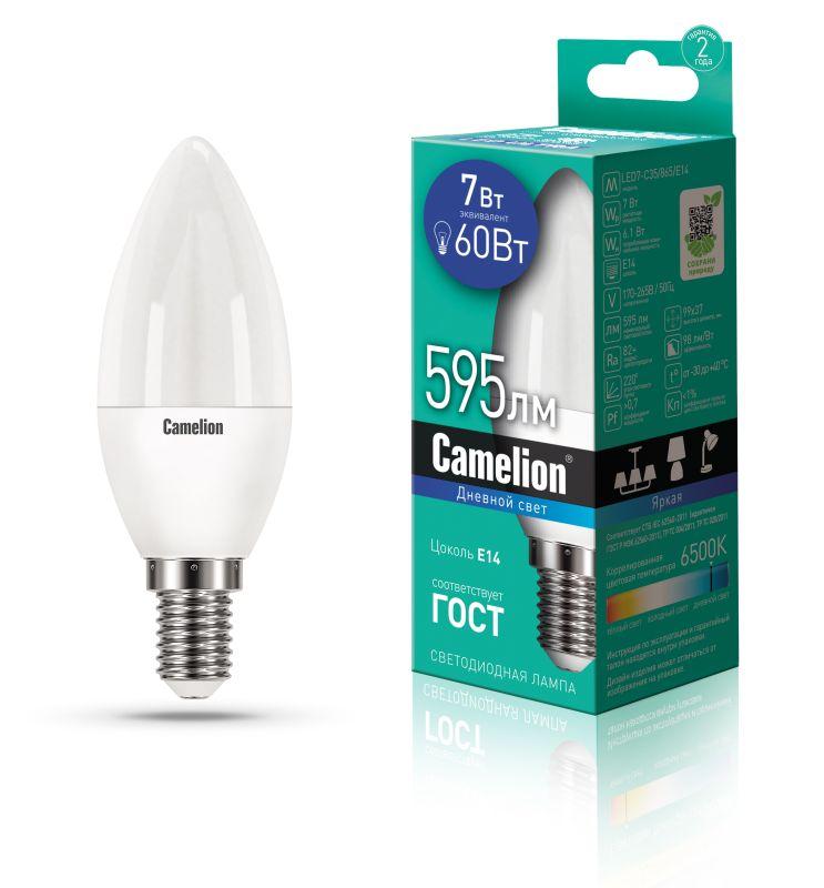 лампа светодиодная led7-c35/865/e14 7вт 220в camelion 12648 от BTSprom.by