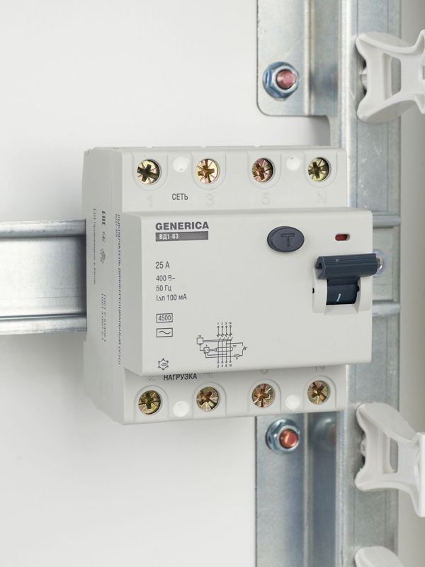  Выключатель дифференциального тока (УЗО) 4п 25А 100мА тип AC ВД1-63 GENERICA MDV15-4-025-100 фото в каталоге от BTSprom.by