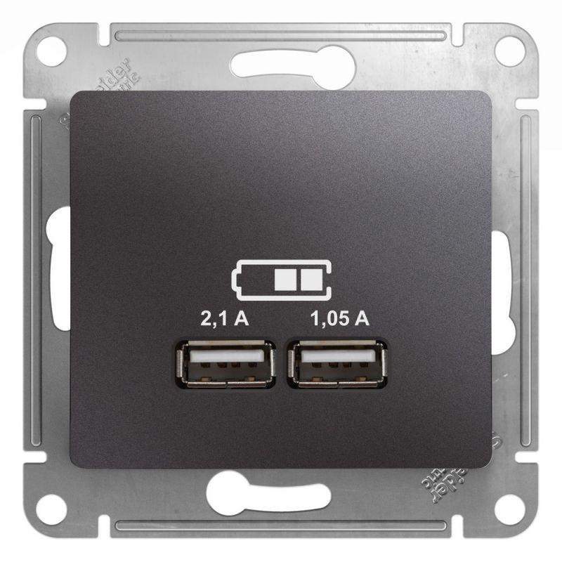 розетка usb 2-м сп glossa тип a+a 5в/2100ма 2х5в/1050ма механизм графит se gsl001333 от BTSprom.by
