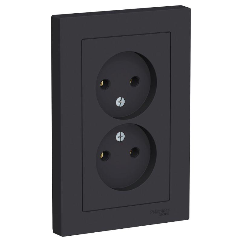 розетка 2-м сп atlasdesign 16а ip20 без заземл. в сборе карбон se atn001020 от BTSprom.by