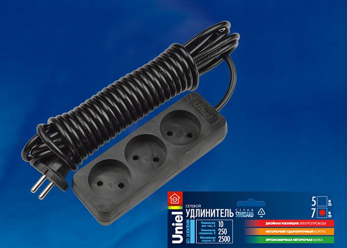 удлинитель 3х7м без заземл. standart s-cd3-7 black черн. uniel ul-00003606 от BTSprom.by