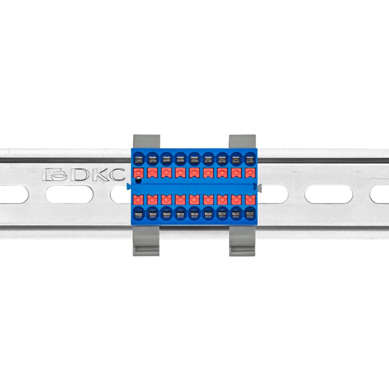  Блок распределительный с горизонт. адаптером на рейку шир. 35мм зажим push-in 18 точек подключения 2.5кв.мм син. DKC DTP1-018-04SPUB-H фото в каталоге от BTSprom.by