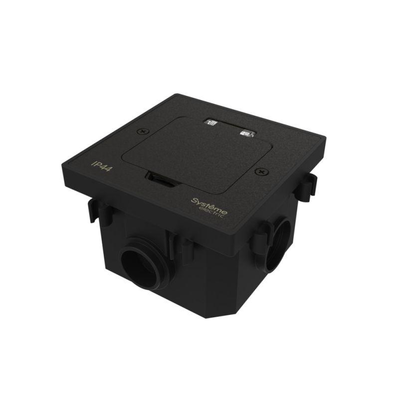  Лючок MultiDesk MDK21 с розеткой 2P+E 16А 250В IP44 с монтажной коробкой для бетонных полов черн. матов. SE MDK21202MBC фото в каталоге от BTSprom.by