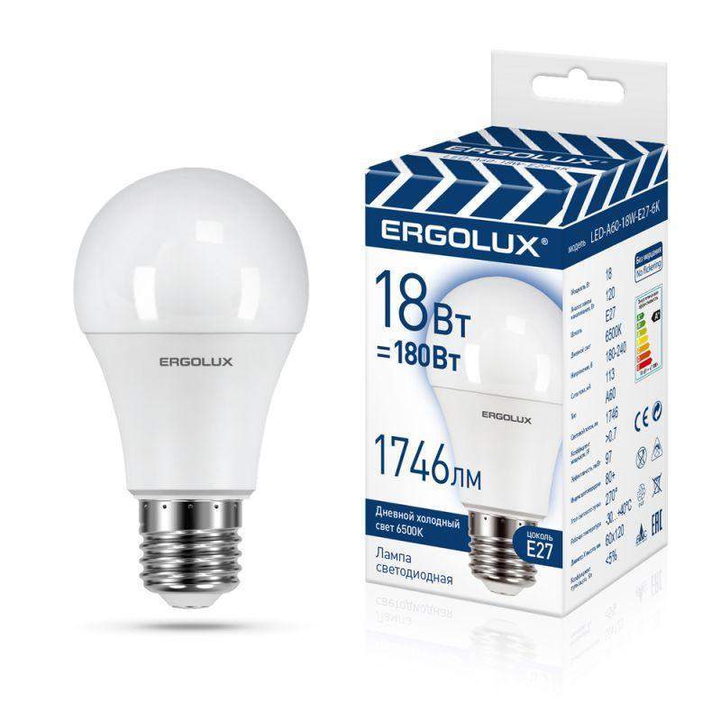 лампа светодиодная led-a60-18w-e27-6k замена лон 18вт е27 6500к 172-265в промо ergolux 15559 от BTSprom.by