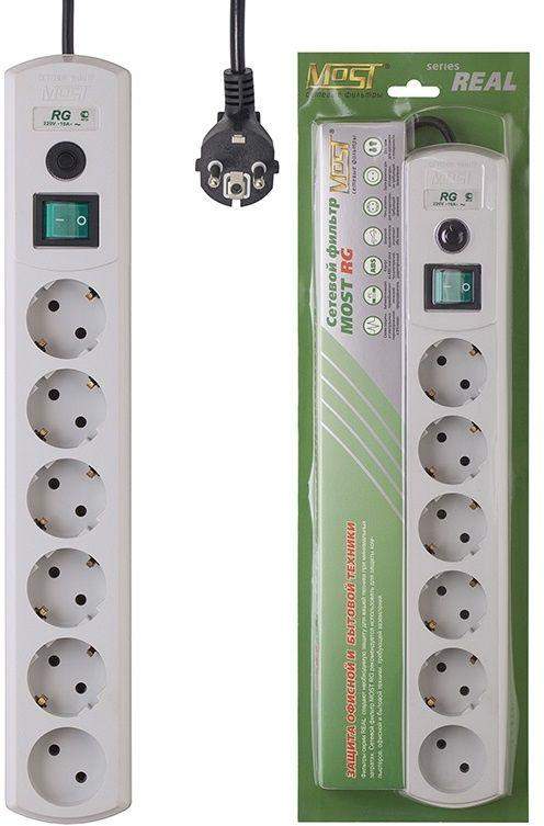 удлинитель с сетевым фильтром 6х3м rg бел. (коробка) most 1012090 от BTSprom.by