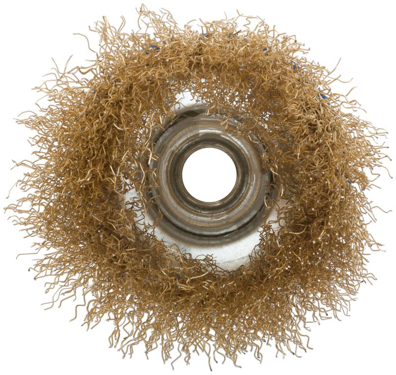  Корщетка тип "чашка" гайка М14 стальная латунированная волнистая проволока 75мм MOS 38942М фото в каталоге от BTSprom.by