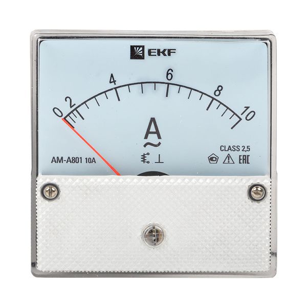  Амперметр аналоговый AM-A801 на панель 80х80 кругл. вырез 10А прям. подкл. EKF am-a801-10/ama-801-10 фото в каталоге от BTSprom.by