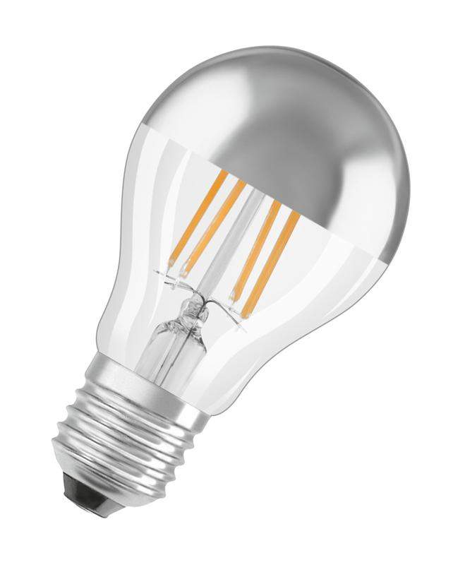 лампа светодиодная филаментная parathom cl a fil mirror silver 50 non-dim 6.5w/827 6.5вт 2700к тепл. бел. e27 650лм a угол пучка 300град. 220-240в (замена 50вт) прозр. стекло osram 4058075591691 от BTSprom.by
