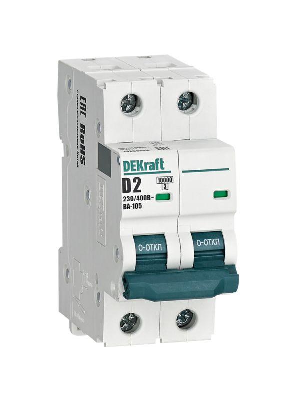 выключатель автоматический модульный 2п d 2а 10ка ва-105 dekraft 13209dek от BTSprom.by