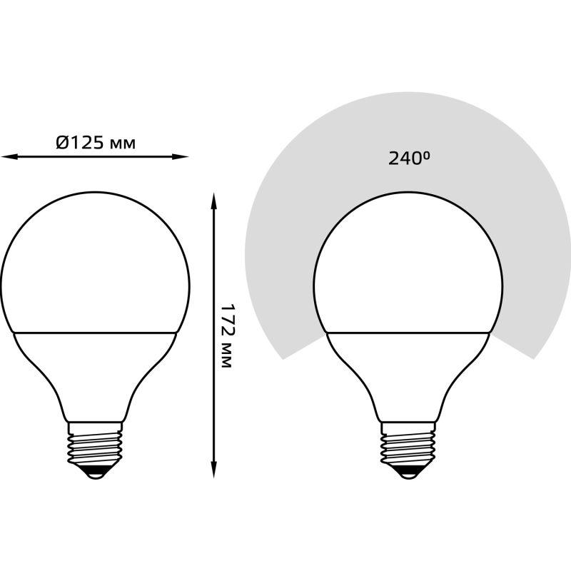 Лампа светодиодная Black 22Вт G125 шар 6500К холод. бел. E27 1900лм GAUSS 105102322 фото в каталоге от BTSprom.by